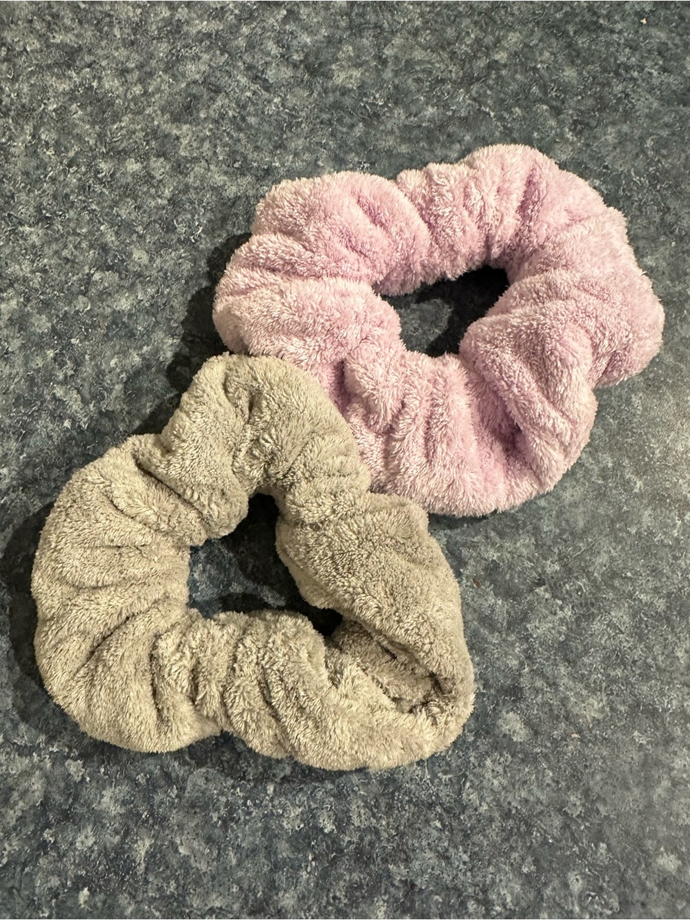 Plush Terry Cloth Hair Scrunchies - Pink and Taupe